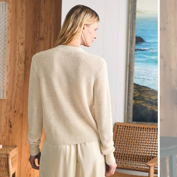 FAHERTY Miramar Linen Cardigan Sweater in Sold out Sand NWOT MOPearl buttons - Picture 4 of 5
